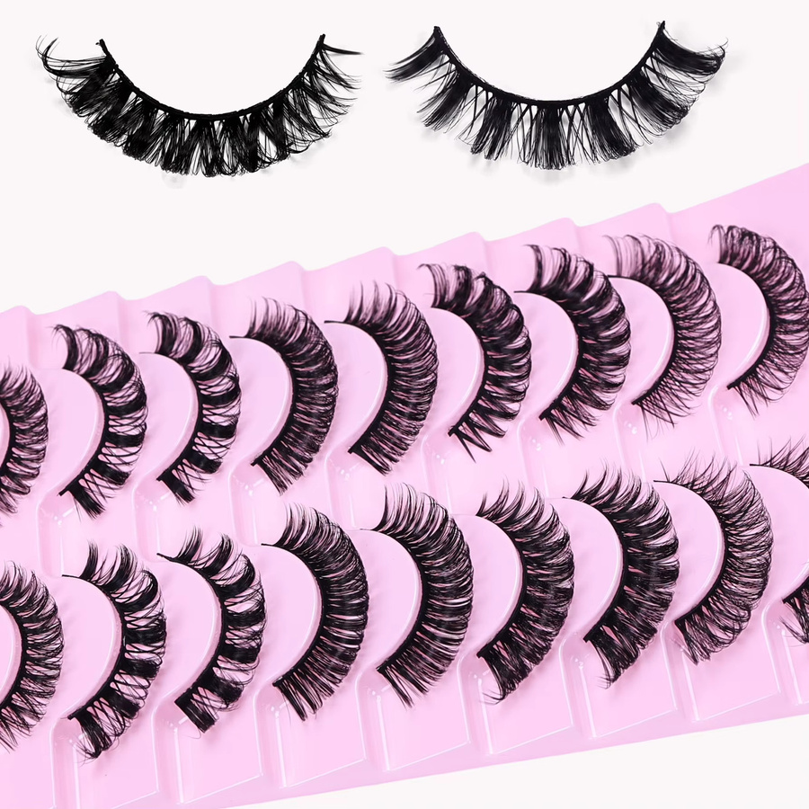 JIEFUXIN Künstliche Wimpern, 10 Paar, D-Curl, Wispy-3D-Effekt, Natürlich - Bild 5