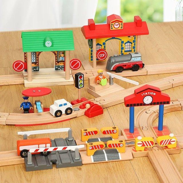 YunDuo BaBy Holzeisenbahn-Zubehör, Fahrzeuge, Holz, Bunt / Mehrfarbig - Bild 1