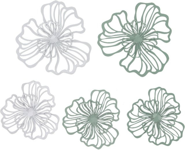 5er-Set OutsideWorld Metall Wanddeko Blumen aus Eisen in Weiß und Grün, florale Wandkunst in 2-Schicht-Hohloptik für dein Wohnzimmer - Bild 1