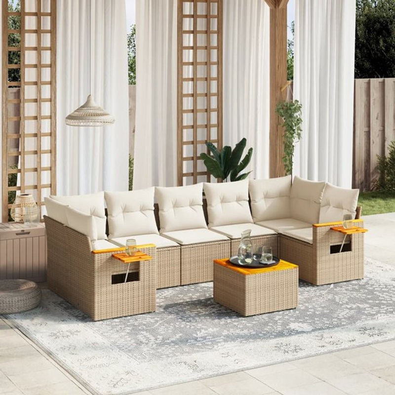 Vidaxl Gartenmöbel-Set aus Polyrattan mit 8-teiligem Kissen-Set in Beige - Bild 1