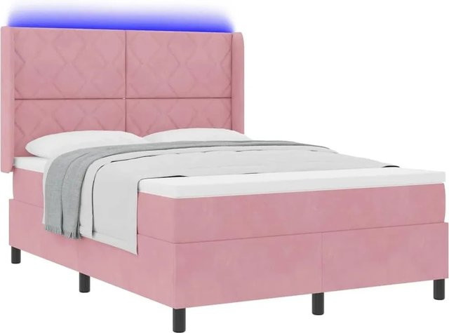 vidaXL Boxspringbett mit Matratze und LED-Unterbettbeleuchtung in Rosa, Samt, B/T/H: 160 x 200 x 280 cm - Bild 1