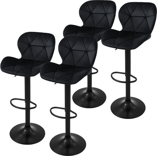 ML-Design 4er Set Barhocker aus Samt in Schwarz mit Rückenlehne und höhenverstellbarem Fußstütze - Bild 1