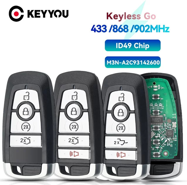 Keyyou Auto Fernbedienung Schlüssel für Ford Mondeo Mustang Fusion F-250 F-350 F-450 F-550 in Schwarz, 868/902MHz, ID49, 434 M3N-A2C93142600 - Bild 1