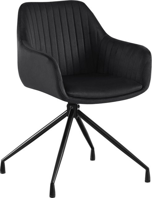 DELUKE Esszimmerstuhl MILON in Schwarz mit Samt und Kunstleder, drehbar mit Armlehnen, B/T/H: 58 x 58 x 81 cm - Bild 1