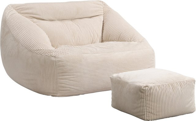 HOME DELUXE Sitzsack COZY mit Hocker aus Samt-Cord in Beige - Bild 1
