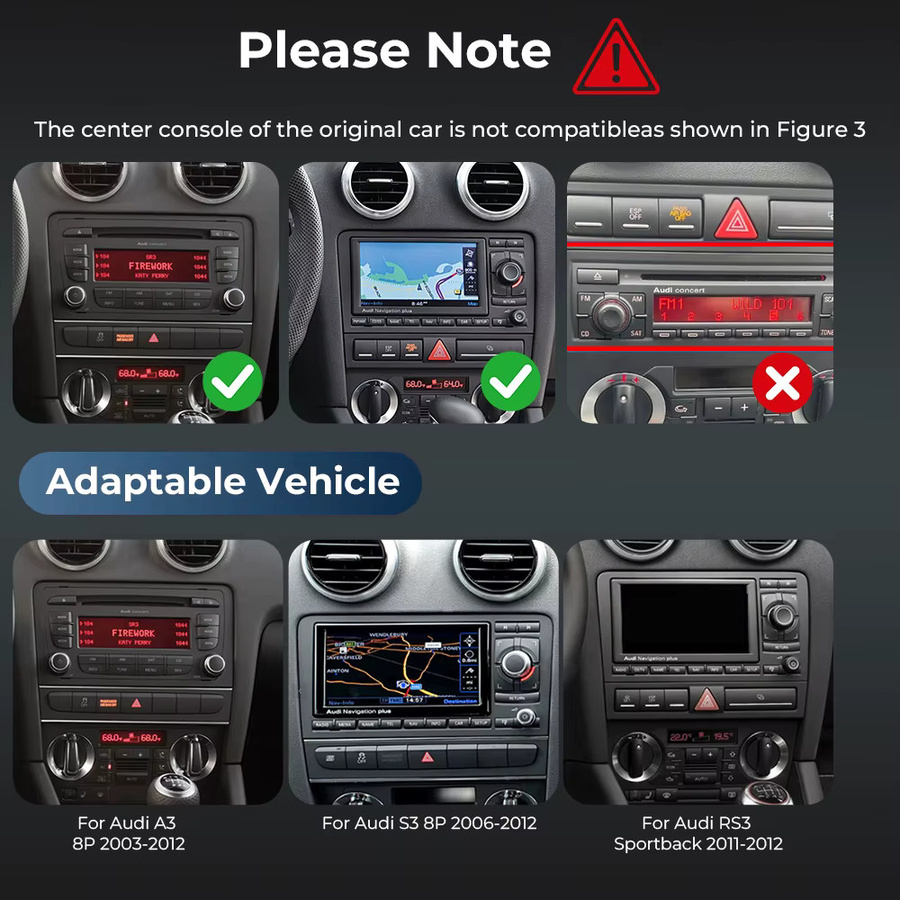 GEARELEC Android 14 Autoradio für Audi A3 2003-2012 mit 7 Zoll Display, kabelloses CarPlay, Android Auto, GPS und Bluetooth in Schwarz - Bild 3