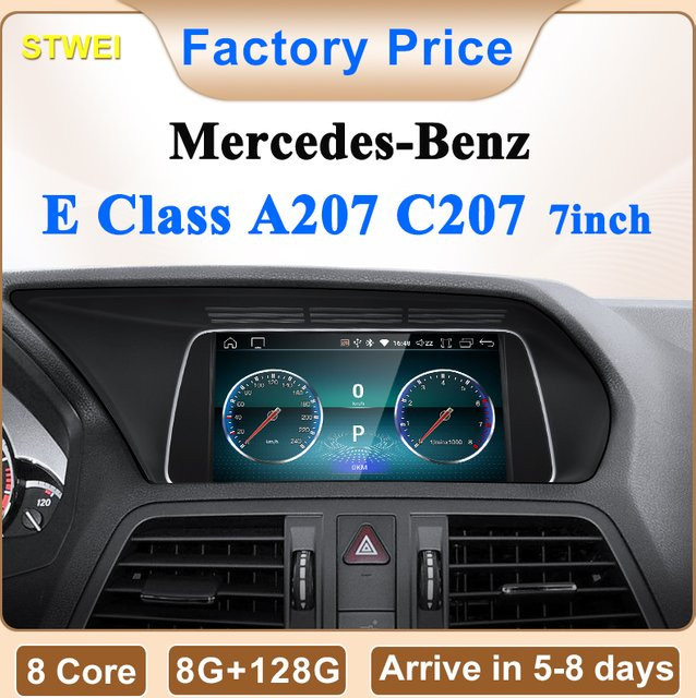 STWEI Android 14 Auto Multimedia-Player mit 7 Zoll Display, GPS Navigation und CarPlay für Mercedes Benz E Klasse W207 A207, Schwarz - Bild 1