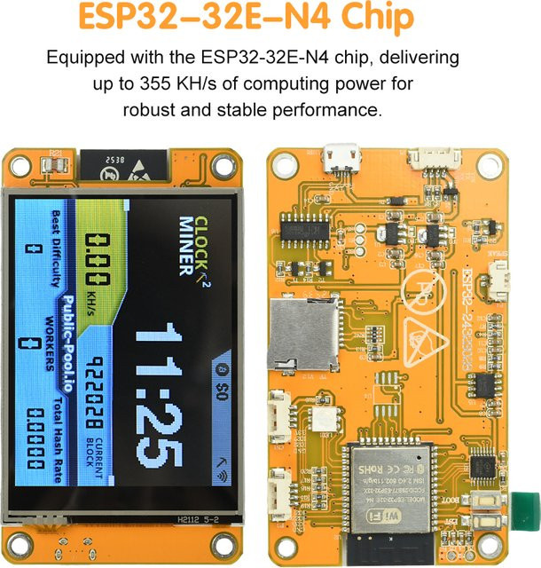 Aideepen ESP32-Entwicklungsboard mit 2,8-Zoll-OLED-Bildschirm und Micro-USB-Schnittstelle für BTC Mining mit 355 kHz/s Hashrate - Bild 1