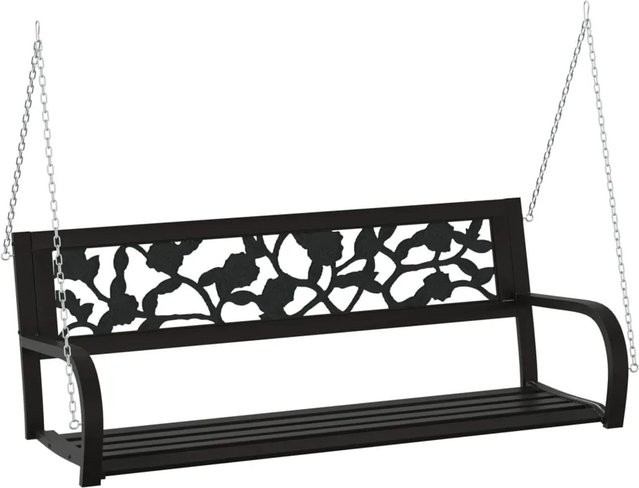Hollywoodschaukel furnicato mit Rosenmuster in Schwarz aus Stahl und Kunststoff, Breite: 125 cm - Bild 1