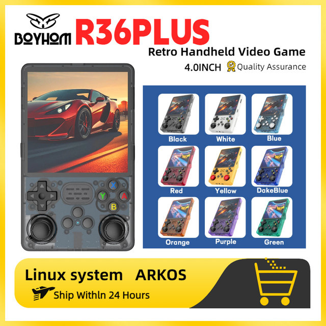 BOYHOM R36PLUS Retro Handheld-Spielekonsole mit 4-Zoll-IPS-Bildschirm und WiFi in Schwarz - Bild 1