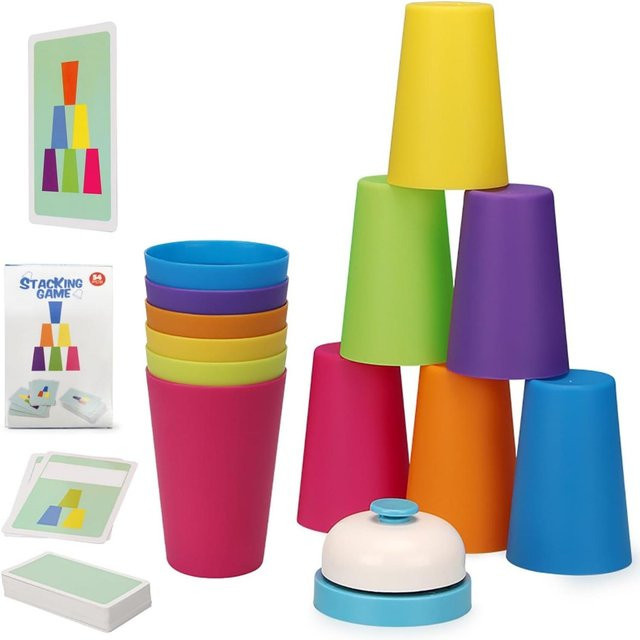 Topmix Stapelturm Spielset, 12 Tassen, 54 Karten, 1 Glocke, ab 3 Jahren - Bild 1