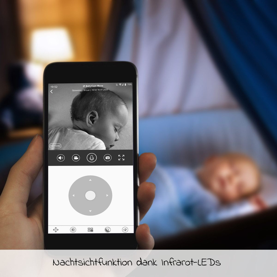 Reer Video-Babyphone IP BabyCam Move mit App-Steuerung und WLAN in Weiß/Grau - Bild 3