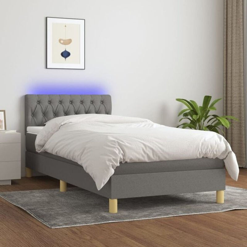 vidaxl Boxspringbett mit Matratze und LED in Grau/Anthrazit, B/T/H: 100 x 200 x 78 cm - Bild 1