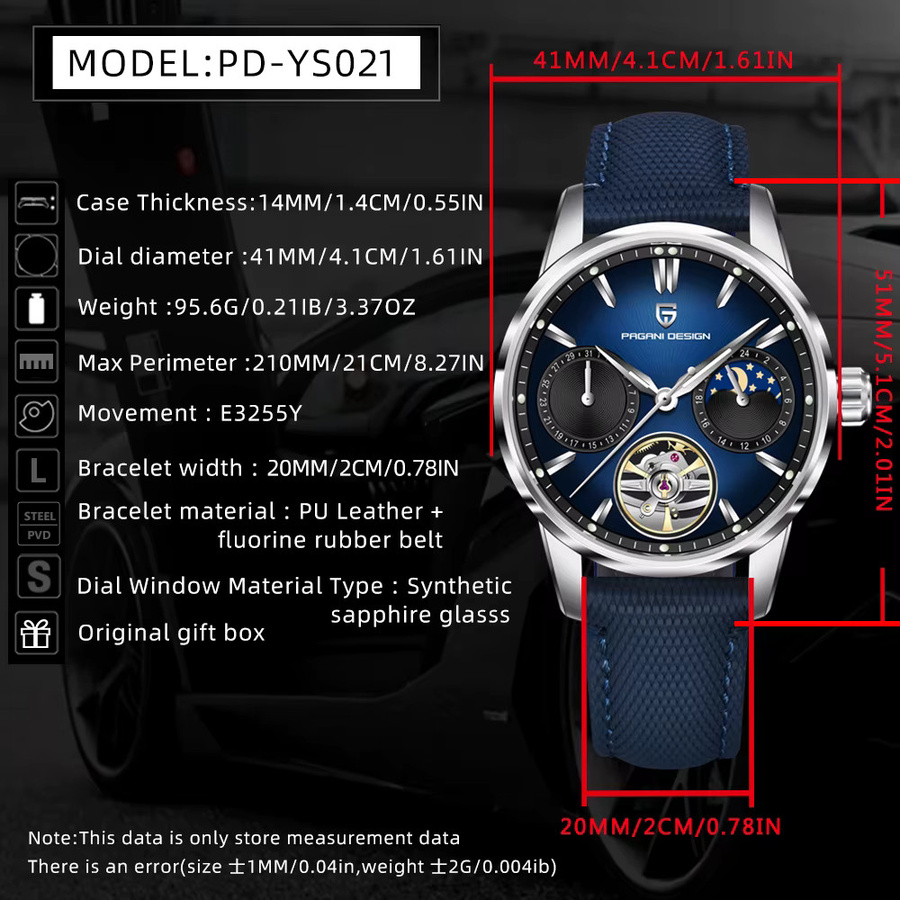Pagani Design Armbanduhr, Automatik, Edelstahl, 41 mm, Herren, Blau - Bild 2