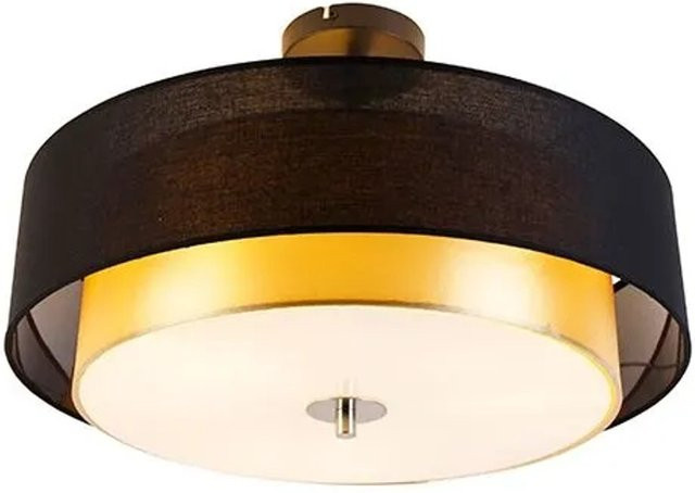 QAZQA Moderne Deckenleuchte Drum Duo in Schwarz und Gold, Durchmesser: 50 cm - Bild 1