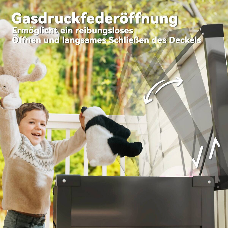 Outsunny Gartenbox aus Metall in Grau, 450L Kissenbox mit doppelwandigem Deckel, wasserabweisend und abschließbar, B/T/H: 120 x 61 x 62 cm - Bild 3