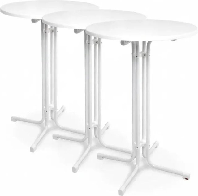 Beautissu Bellini Stehtisch 3-teiliges Set Weiß, runder Bistrotisch für Garten und Balkon, Durchmesser: 60 cm, Höhe: 110 cm - Bild 1
