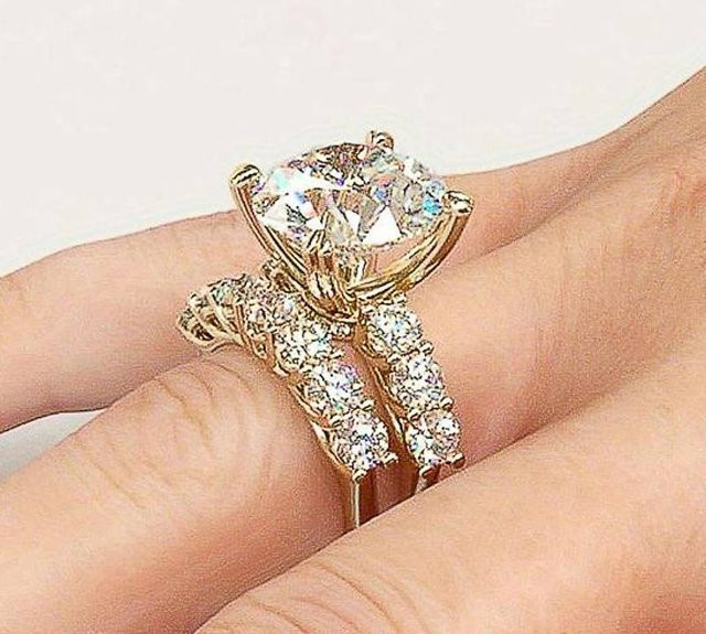 Huitan Luxus Ringset Damen, Goldfarben, Zirkonia, Hochzeit, Verlobung - Bild 1