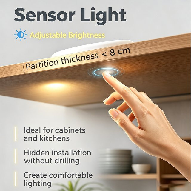 IKSLED Smart Touch Dimmer Schalter mit PWM Technologie für LED Lichtsteuerung, Holz Panel in Braun, 80 mm - Bild 1