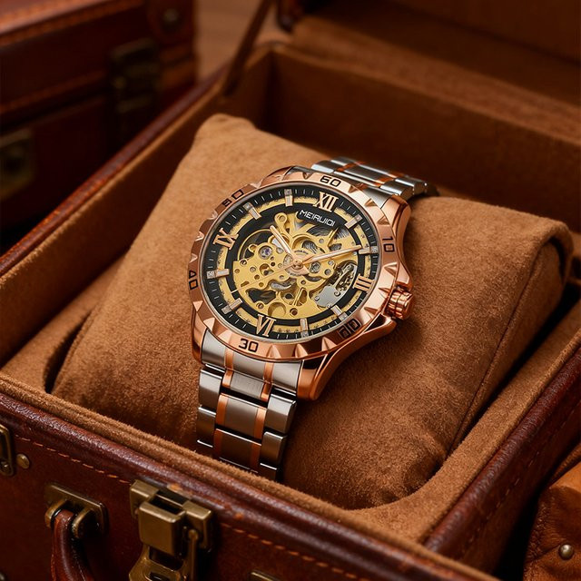 MEIRUIQI Armbanduhr, Automatik, Edelstahl, Schwarz, Herren - Bild 1