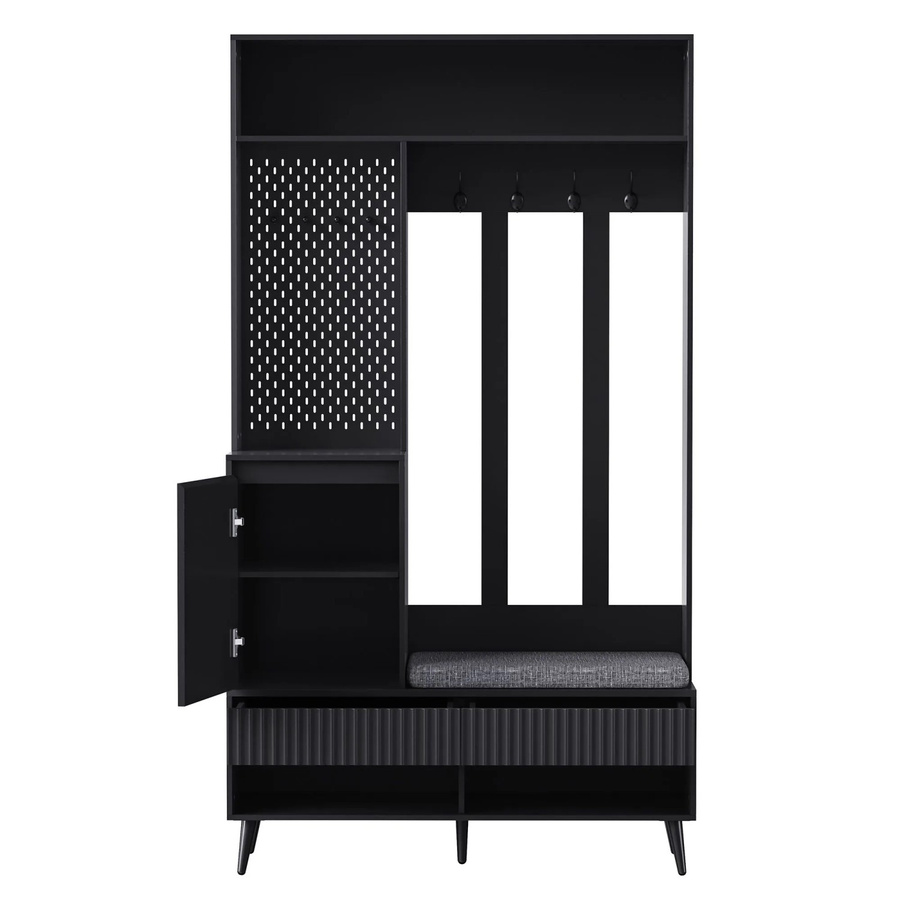 okwish Garderoben Set mit Schuhbank und 4 Kleiderhaken in Schwarz, modern und matt, B/T/H: 100 x 35 x 180 cm - Bild 2