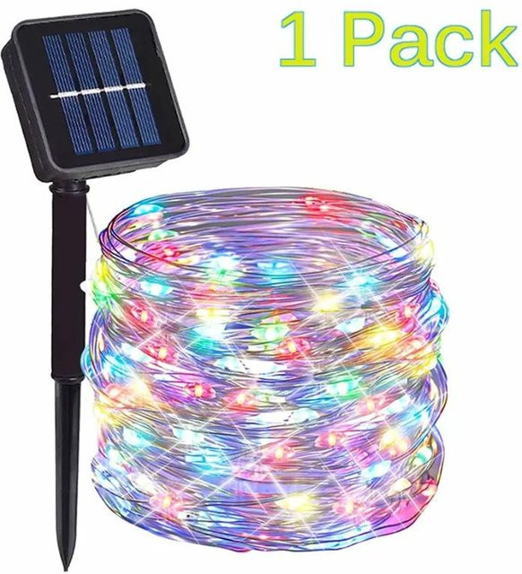 OuuZuu Solar-Lichterkette mit LED und Kupferdraht in Bunt, 5 m Lichterkette mit 8 Modi für Garten, Hof und Hochzeit - Bild 1