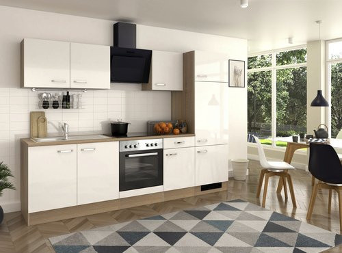 Moderne Küchenzeile Flex-Well VALERO in Weiss mit E-Geräten und Eichenoptik, Breite: 270 cm - Bild 1