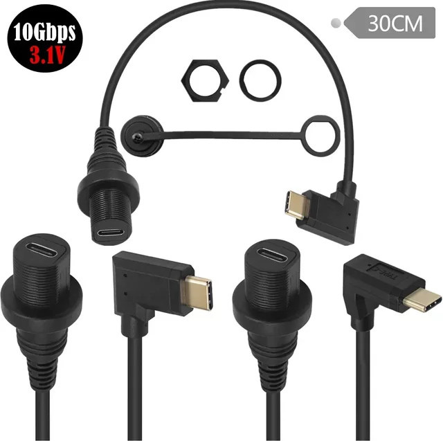 BSN USB-C Verlängerungskabel Typ-C 3.1 mit IP67 Wasserdichtigkeit, Stecker auf Buchse, Schwarz, Länge: 30 cm - Bild 1