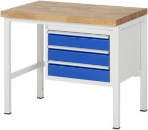 Rau Werkbank höhenverstellbar mit 3 Schubladen, Weiß, B: 100 cm, T: 70 cm, H: 84-104 cm - Bild 1