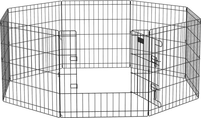 PawHut Welpenlaufstall mit 8 Gitterplatten und Schutzplane in Schwarz, Höhe: 61 cm - Bild 1