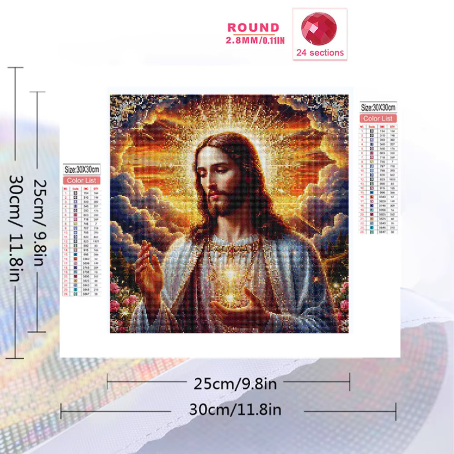 Momoart 5D-Diamantgemälde Jesus-Motiv mit Blumen und Wolken, Mosaik-Strass-Stickerei für Anfänger, Multicolour, B/H: 20 x 20 cm - Bild 2