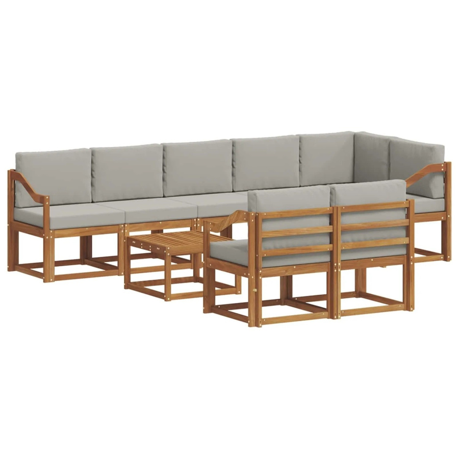 vidaXL Outdoor-Sofagarnitur aus Akazienholz in L-Form mit 9-teiligem Set, grau und naturfarben, inklusive UV-beständiger Kissen und Armlehnen - Bild 2