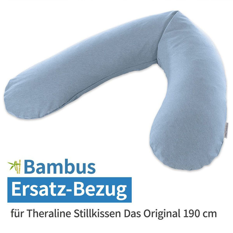 Theraline Ersatzbezug für das Original Stillkissen aus Bio-Baumwolle Bamboo in Melange Blau-Grau, Länge: 190 cm - Bild 1