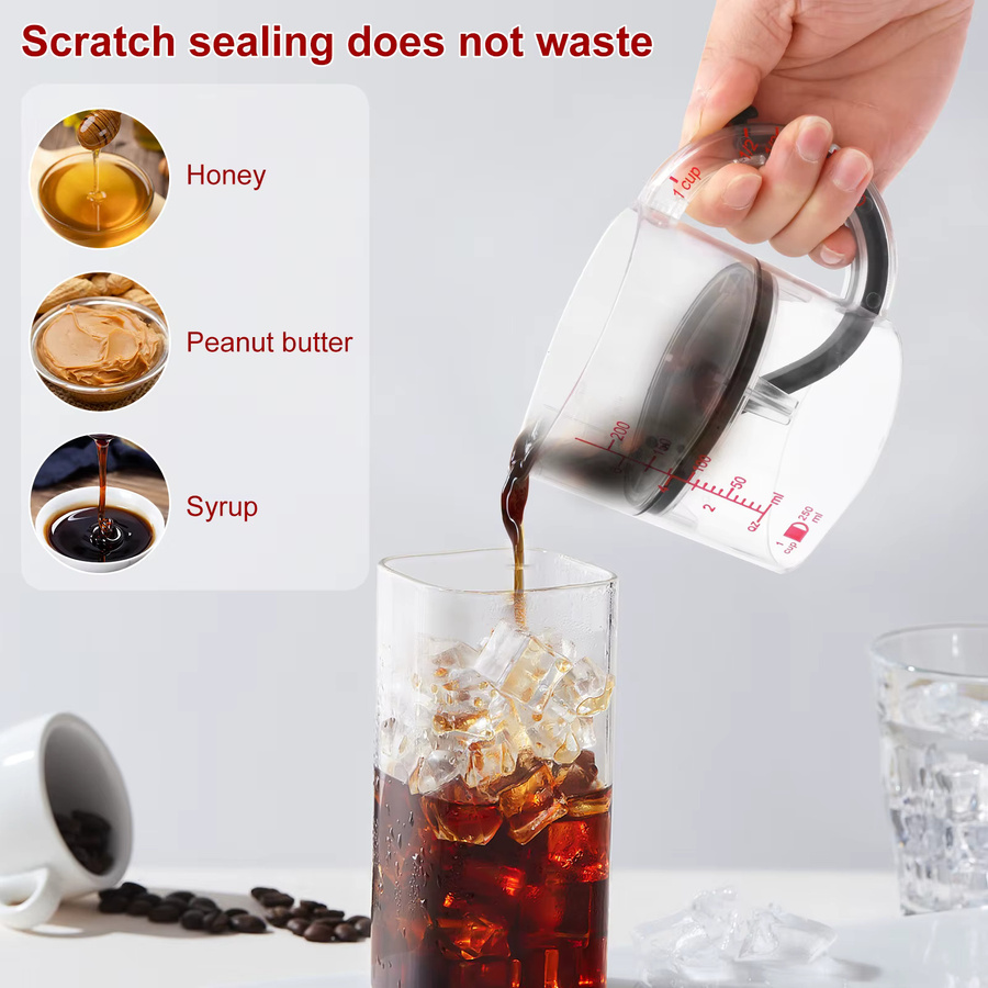 Willstar 4-in-1 Multifunktionaler Messbecher mit Schaber und Dichtungsbasis, transparent, 250 ml - Bild 2