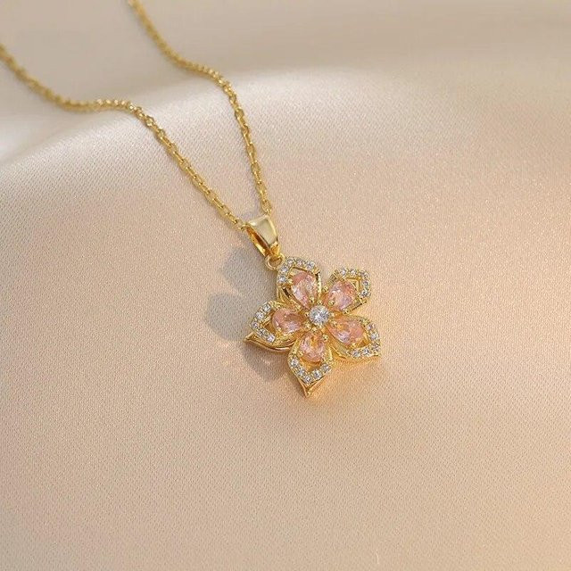 Lucky Star Jewelry Halskette, Blume, Zirkon, Goldfarbe, Damen - Bild 1