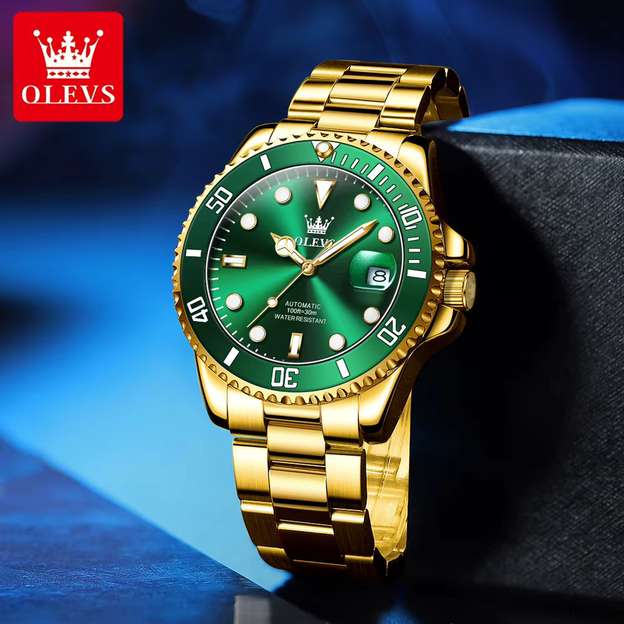 OLEVS Armbanduhr Automatik, Edelstahl, Bicolor, Grün, Herren - Bild 2