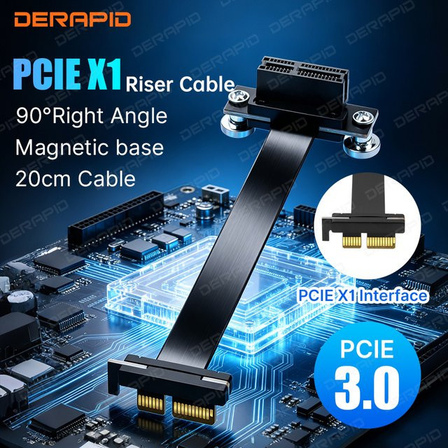 Fenvi PCIe X1 Verlängerungskabel 90 Grad Rechtwinklig, 8Gbps PCI Express 3.0, Schwarz - Bild 1