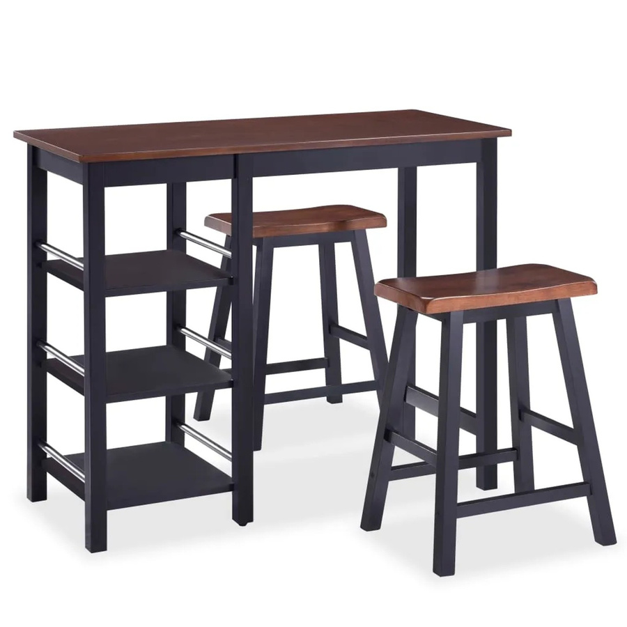 vidaXL Bar Set 3 Stück aus MDF und Gummibaumholz in Schwarz und Braun - Bild 2