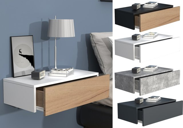 VCM Wandregal Usal Nachttisch in Weiss, H: 15 cm, B: 60 cm, T: 30 cm - Bild 1