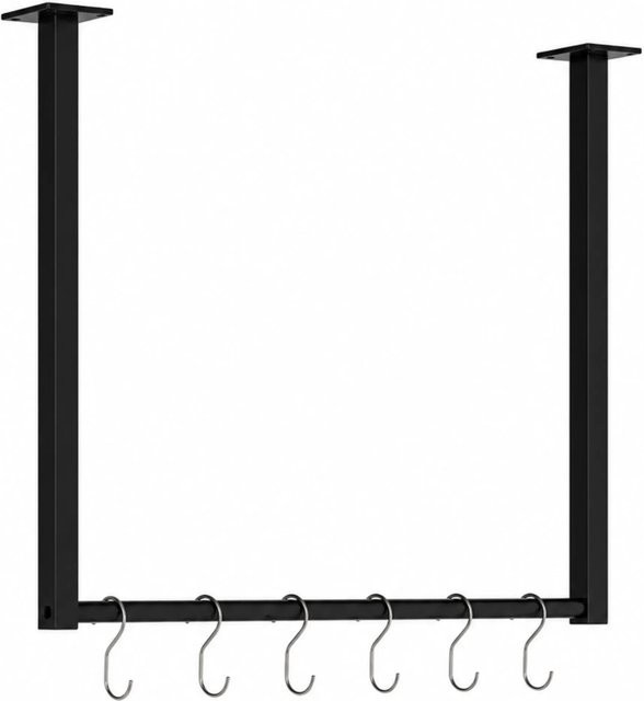 DELUKE Kleiderstange BEN Garderobenstange aus Metall mit 6 Haken in Schwarz Matt im Industrie-Design zur Deckenmontage, B/H: 80 x 80 cm - Bild 1