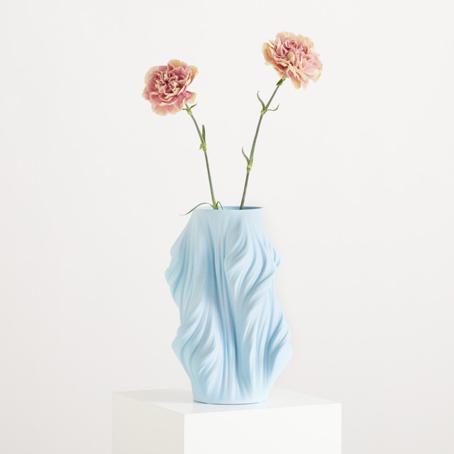 Moderne Keramikvase BLUME2000 in Blau mit 3D-Druck-Design, Höhe: 28,0 cm, Breite: 18,0 cm, Tiefe: 1,0 cm - Bild 1