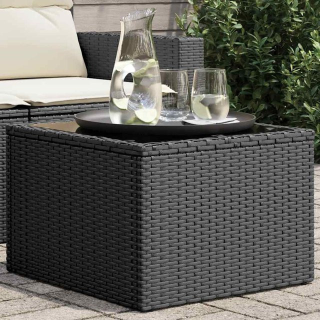 vidaXL Gartentisch aus PE-Rattan mit Hartglasplatte in Schwarz, B/T/H: 55 x 55 x 37 cm - Bild 3