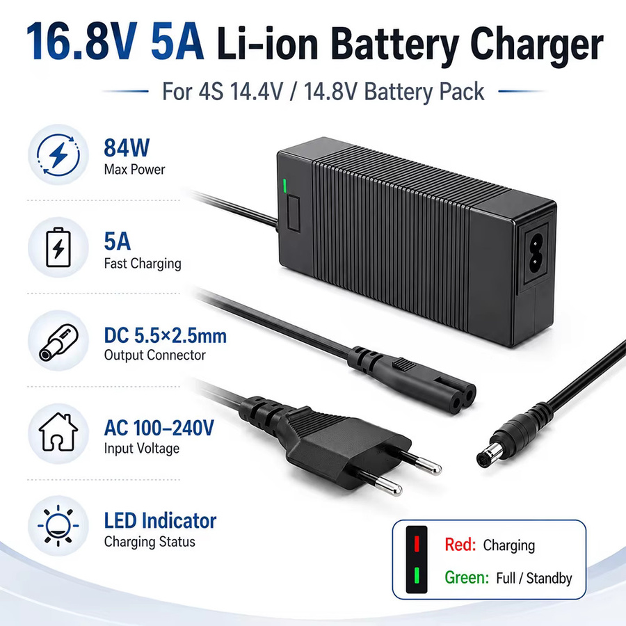 Riskcell Lithium-Ladegerät 14,8V 4S AC/DC Ladegerät mit 5,5 x 2,5 mm DC-Anschluss, Schwarz - Bild 2