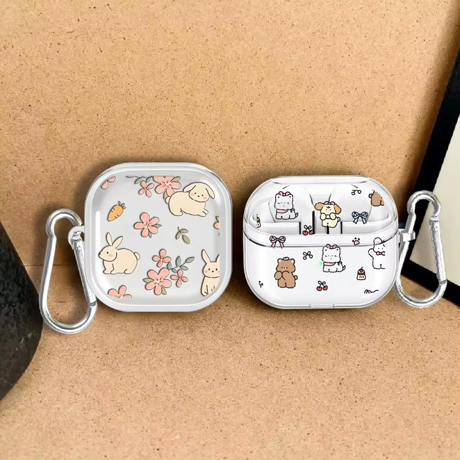 Transparente Schutzhülle mit Blumen und kleinen Tieren für Samsung Galaxy Buds 3 Pro, 3 FE, Live 2 und 4 Pro - Bild 1