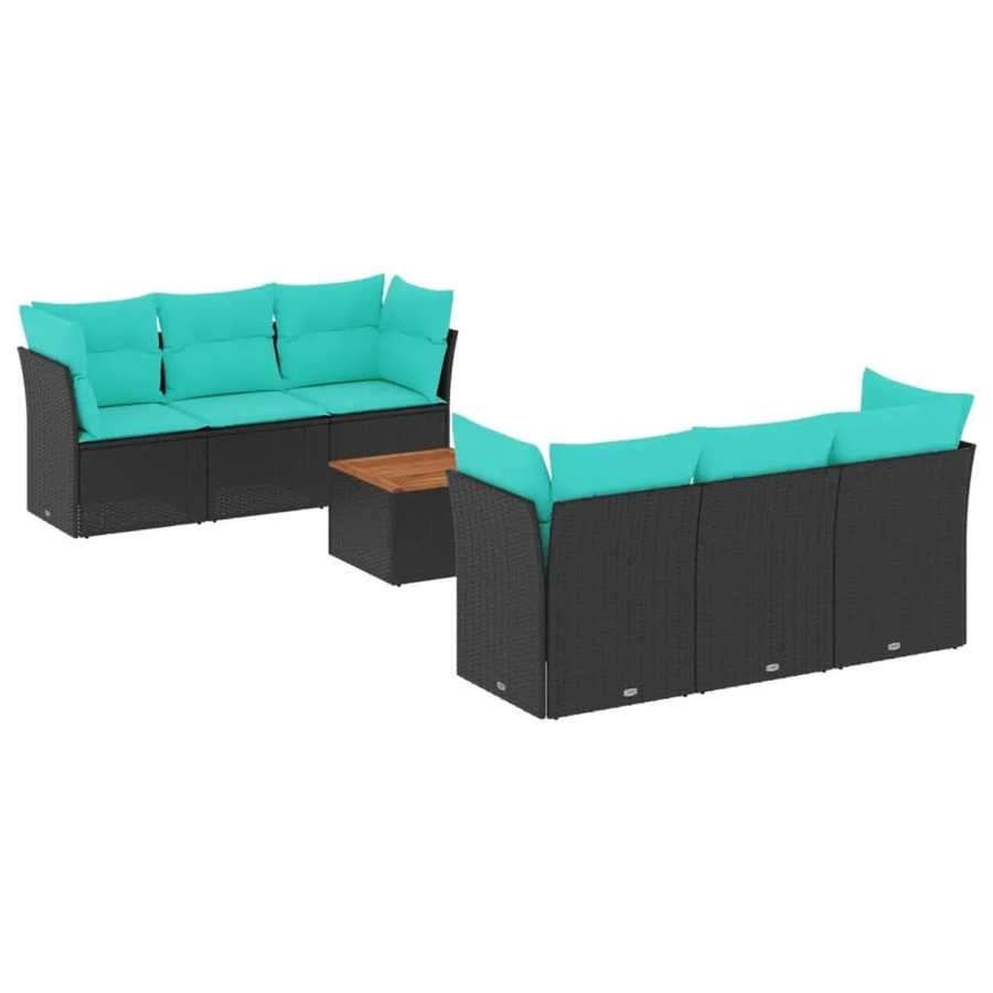 vidaXL 7-teilige Garten-Sofagarnitur aus Polyrattan in Schwarz mit Polsterkissen und Couchtisch - Bild 2