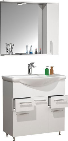 VCM Badmöbel Set Lisalo XL in Weiß, 3-tlg. bestehend aus Waschtisch Unterschrank mit Keramik-Waschbecken, Spiegelschrank und Schubladen, Breite: 75 cm - Bild 1