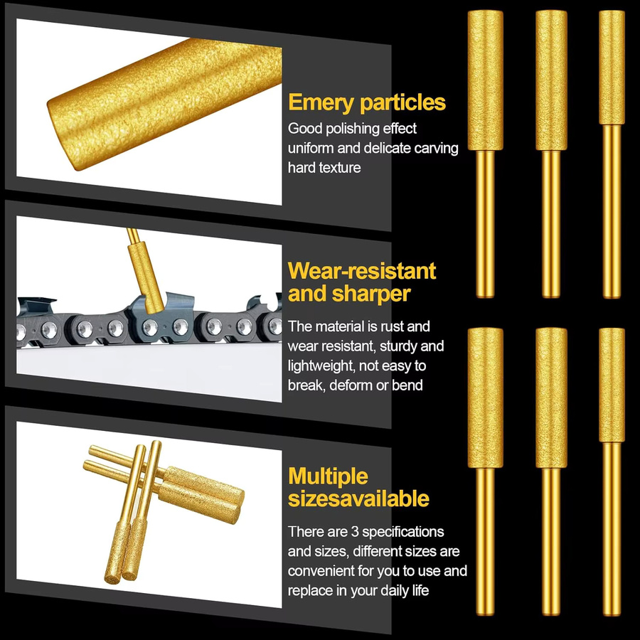 SI FANG 10-teiliges diamantbeschichtetes zylindrisches Grat-Set in Gold für Metall und Holz, Kettenschleifer-Zubehör zum Schärfen und Gravieren, Durchmesser: 4 mm bis 5,5 mm - Bild 2
