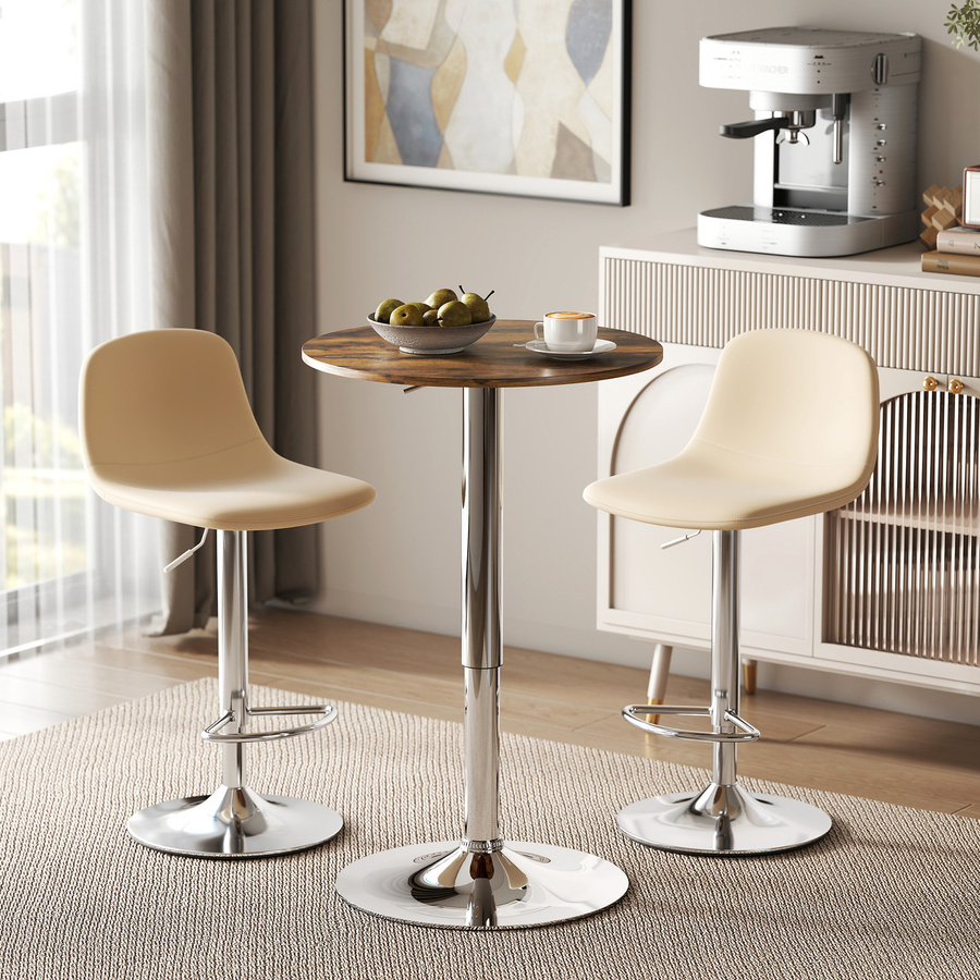 Aosom HOMCOM Bistro-Stehtisch höhenverstellbar braun mit 360° Drehplatte und verchromtem Metall, Durchmesser: 60 cm, Höhe: 67-93 cm - Bild 2