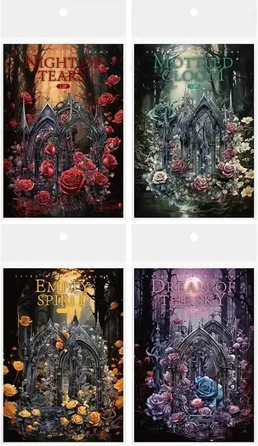12 Stück Rahmenaufkleber mit Blumen Motiv Blutige Nacht für Scrapbook und Gothic Handbuch, PET-Material, Mehrfarbig, B: 17,8 cm x H: 11,1 cm - Bild 1