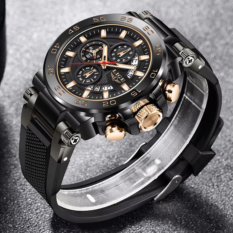 LIGE Armbanduhr Quarz, Silikon, Schwarz, Herren - Bild 2